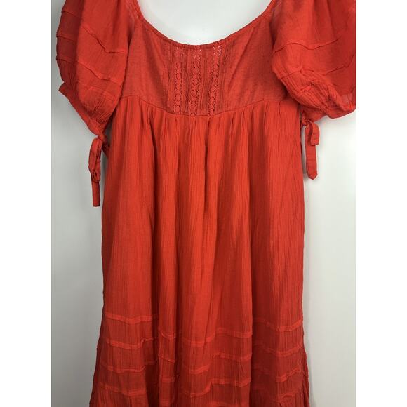 Free People Let's Be Friends Midi Dress Rome Red Boho Western Peasant Beach M - Picture 5 of 16